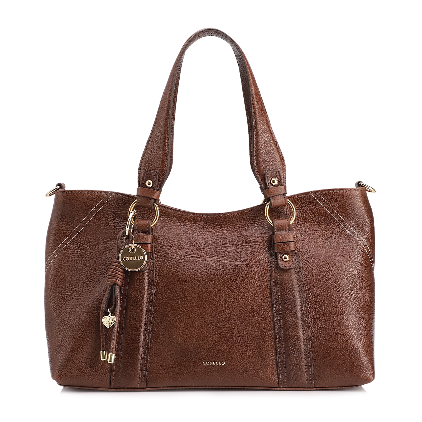 Bolsa Tote Grande Couro Antique Marrom Pingente