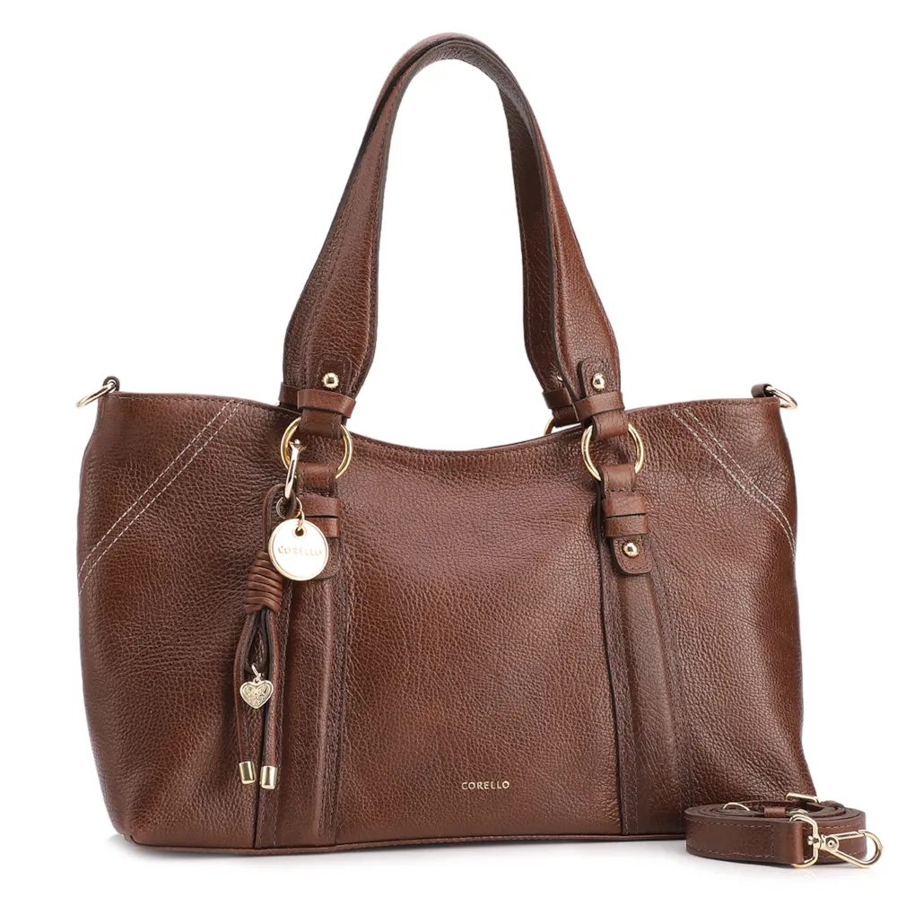Bolsa Tote Grande Couro Antique Marrom Pingente - imagem 2