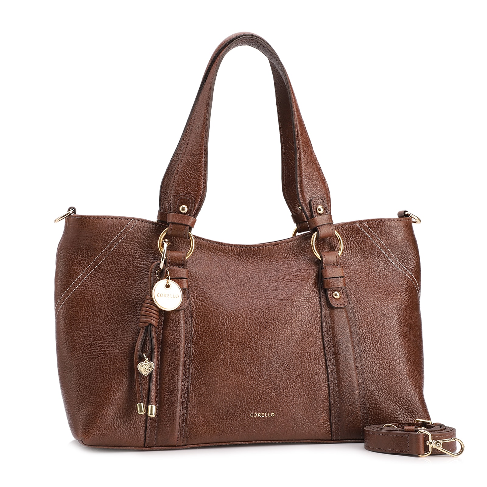 Bolsa Tote Grande Couro Antique Marrom Pingente