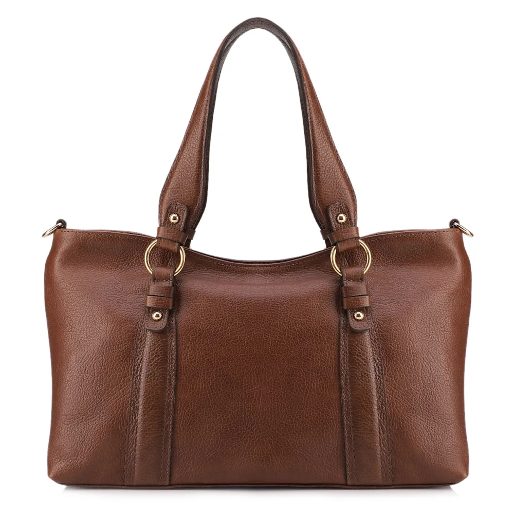 Bolsa Tote Grande Couro Antique Marrom Pingente - imagem 3