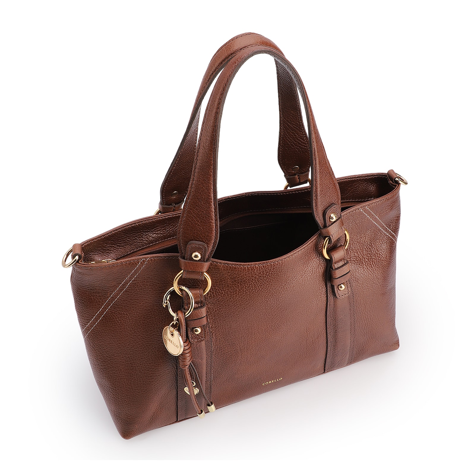 Bolsa Tote Grande Couro Antique Marrom Pingente