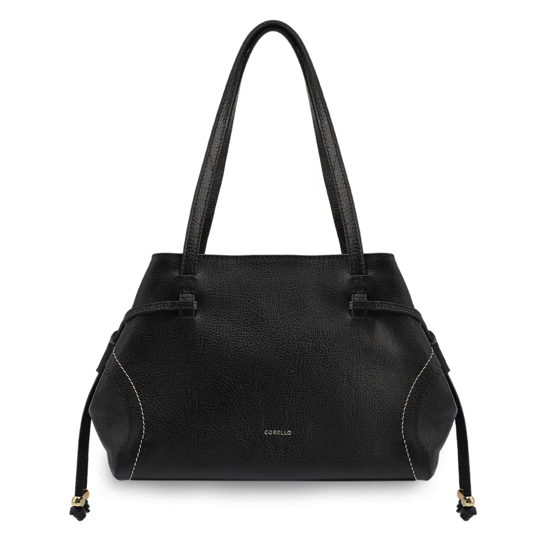 Bolsa Tote Grande Couro Antique Preta Pespontos Laterais