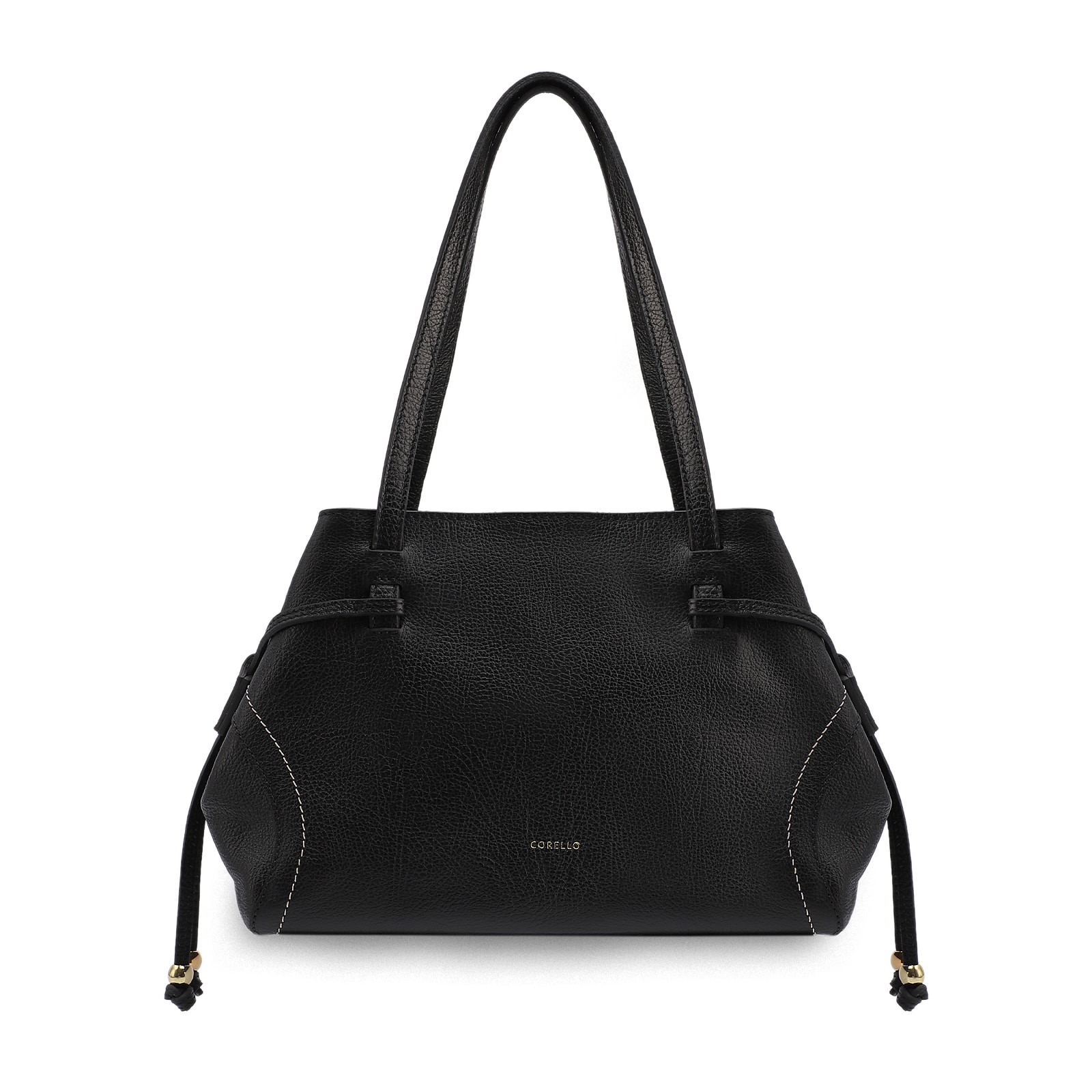 Bolsa Tote Grande Couro Antique Preta Pespontos Laterais