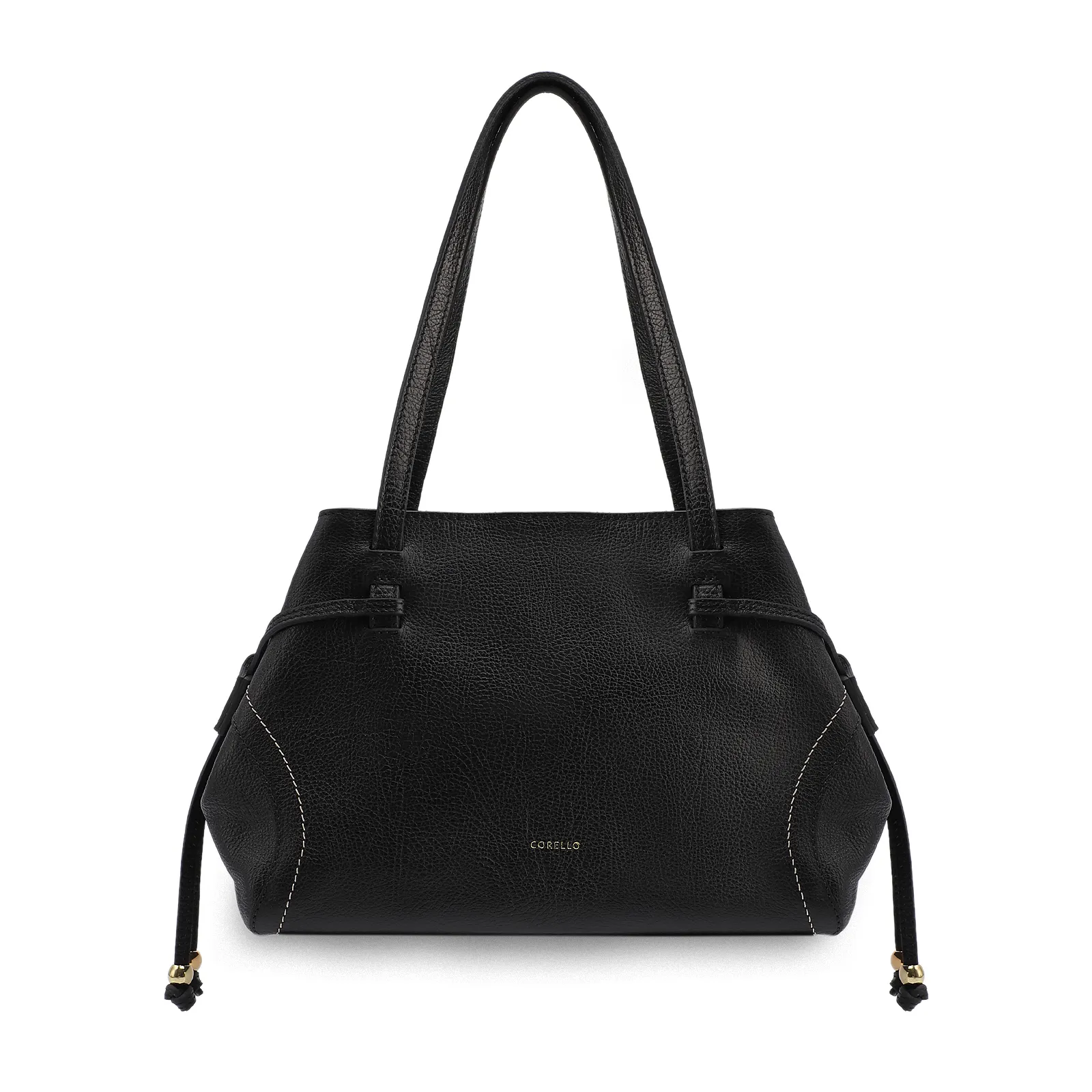 Bolsa Tote Grande Couro Antique Preta Pespontos Laterais