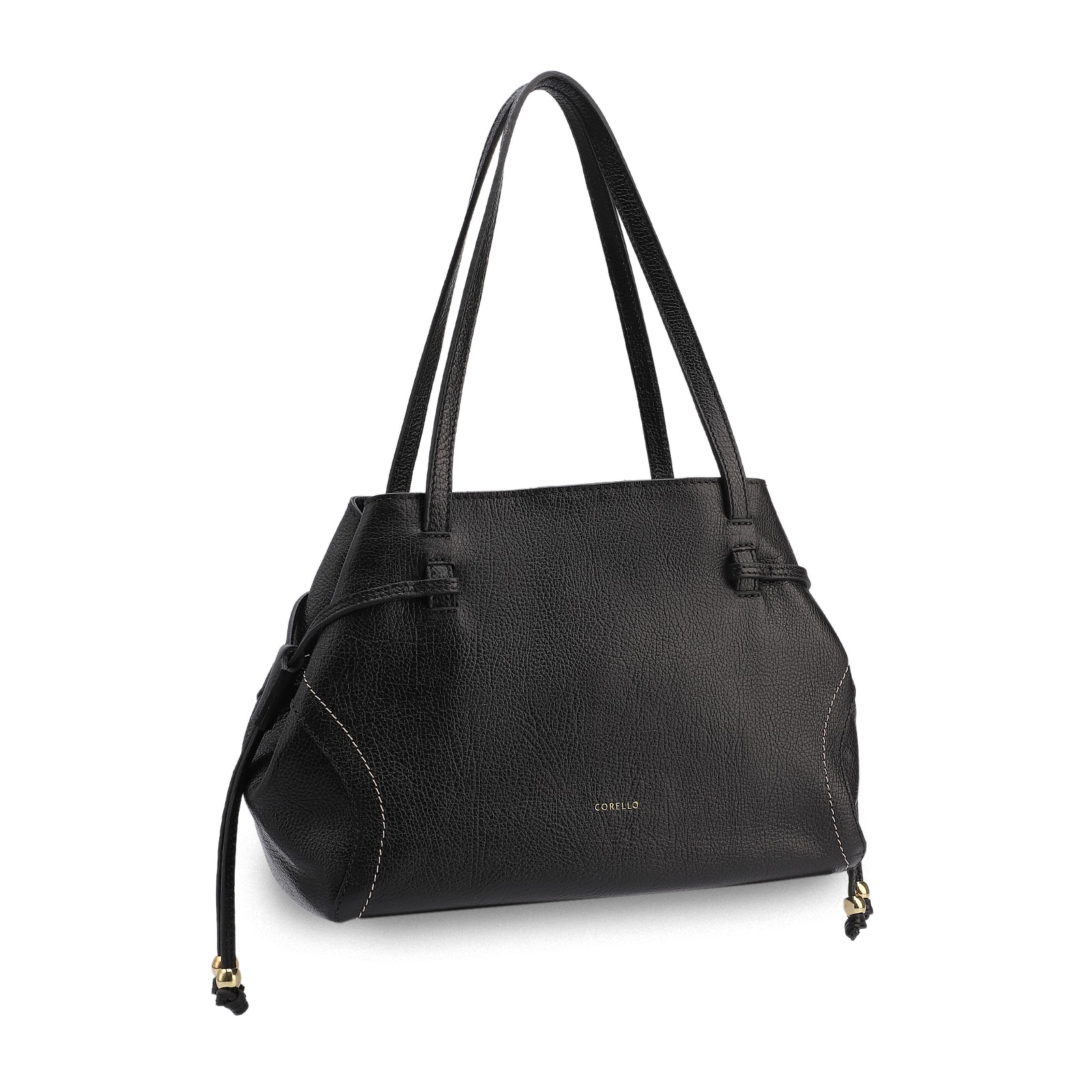 Bolsa Tote Grande Couro Antique Preta Pespontos Laterais