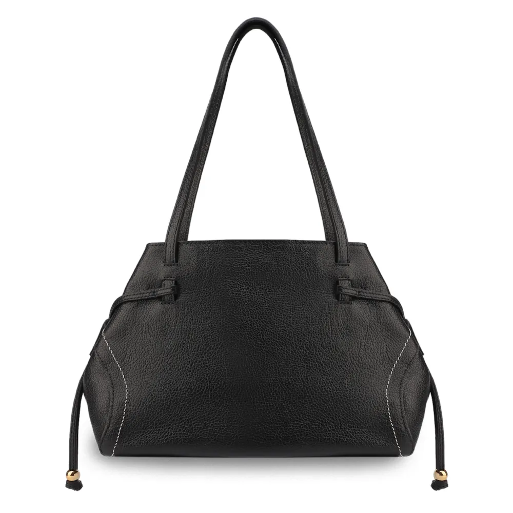 Bolsa Tote Grande Couro Antique Preta Pespontos Laterais - imagem 3