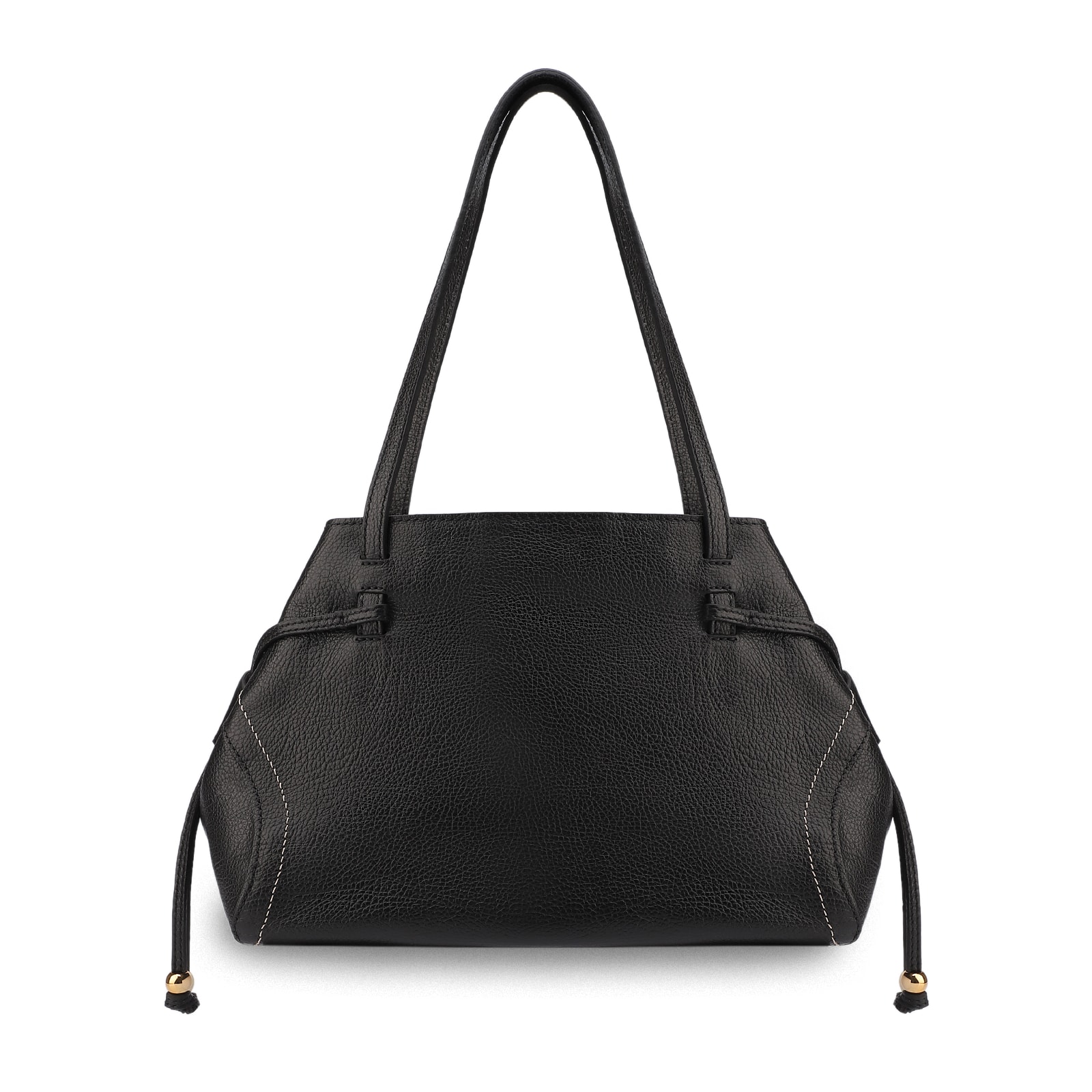 Bolsa Tote Grande Couro Antique Preta Pespontos Laterais