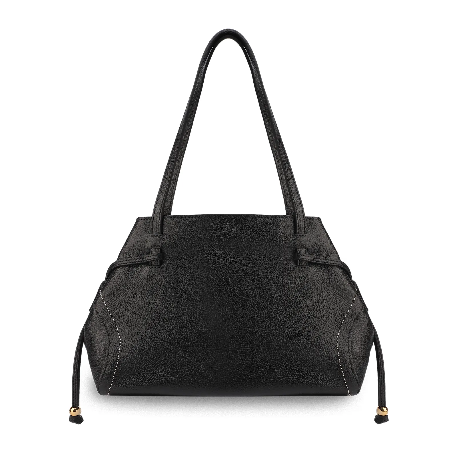 Bolsa Tote Grande Couro Antique Preta Pespontos Laterais