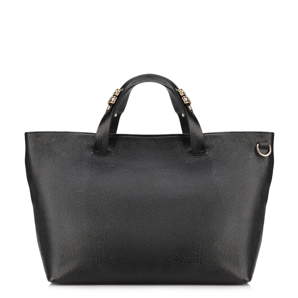 Bolsa Tote Grande Couro Antique Preto Fecho Magnético - imagem 3