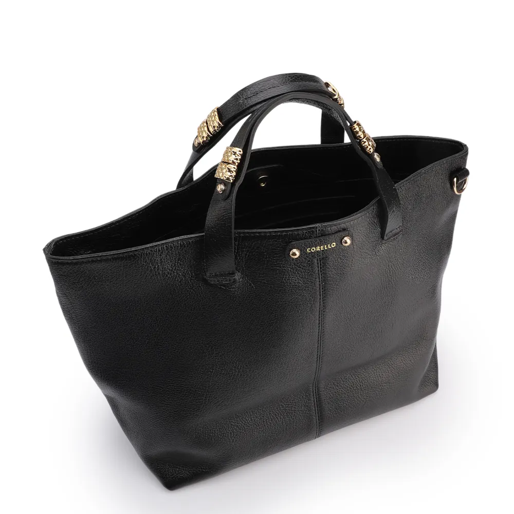 Bolsa Tote Grande Couro Antique Preto Fecho Magnético - imagem 4