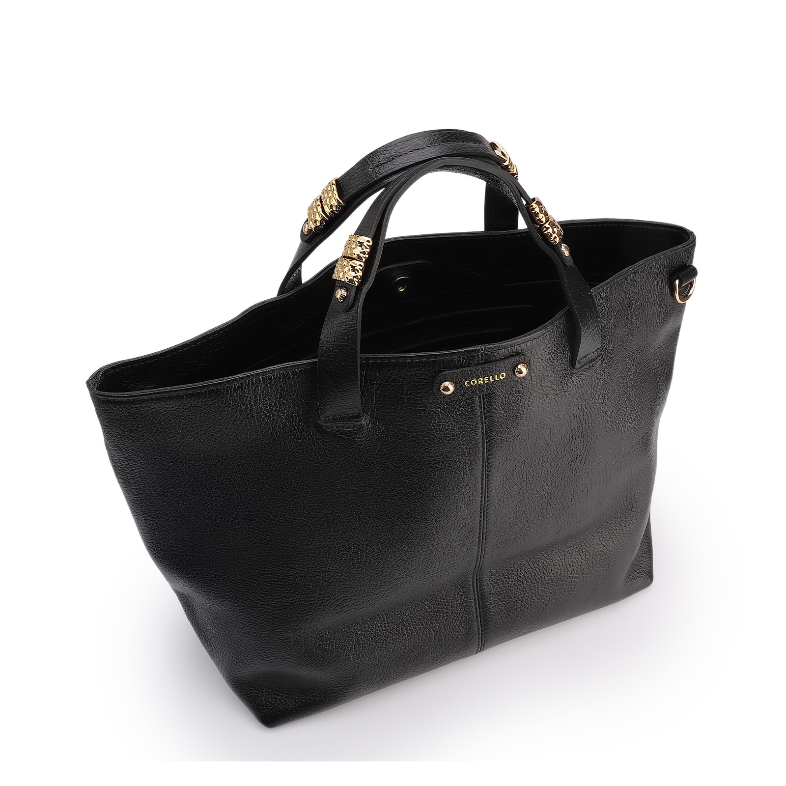 Bolsa Tote Grande Couro Antique Preto Fecho Magnético