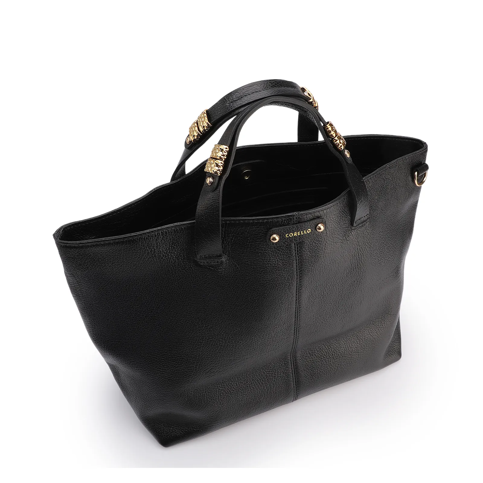 Bolsa Tote Grande Couro Antique Preto Fecho Magnético