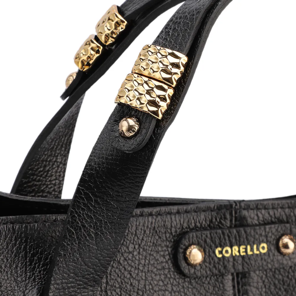 Bolsa Tote Grande Couro Antique Preto Fecho Magnético - imagem 5