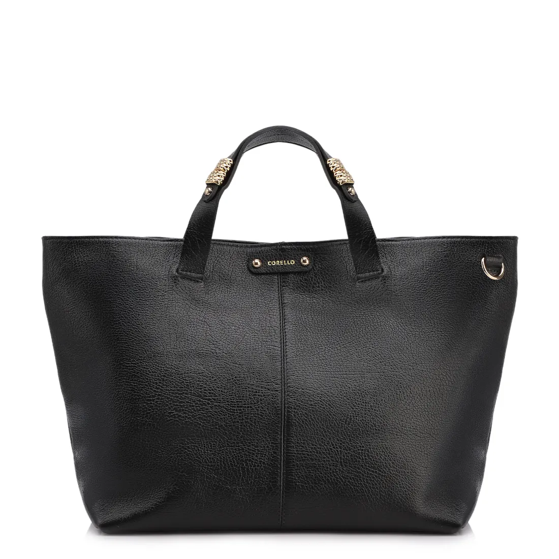 Bolsa Tote Grande Couro Antique Preto Fecho Magnético