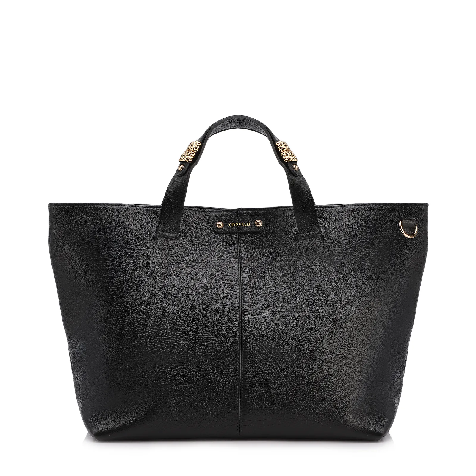 Bolsa Tote Grande Couro Antique Preto Fecho Magnético