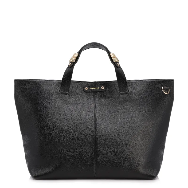 Bolsa Tote Grande Couro Antique Preto Fecho Magnético