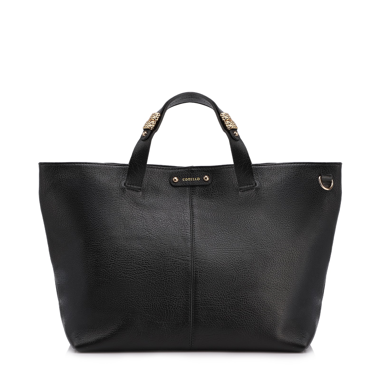 Bolsa Tote Grande Couro Antique Preto Fecho Magnético