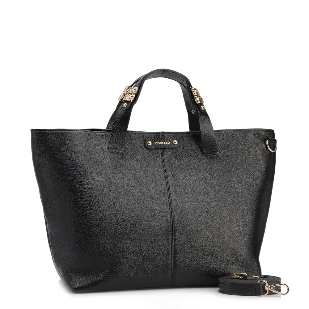 Bolsa Tote Grande Couro Antique Preto Fecho Magnético - imagem 2