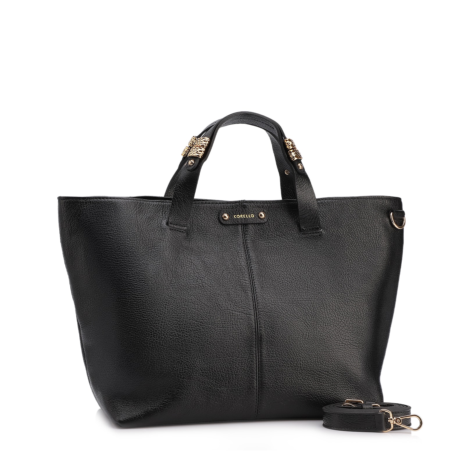 Bolsa Tote Grande Couro Antique Preto Fecho Magnético