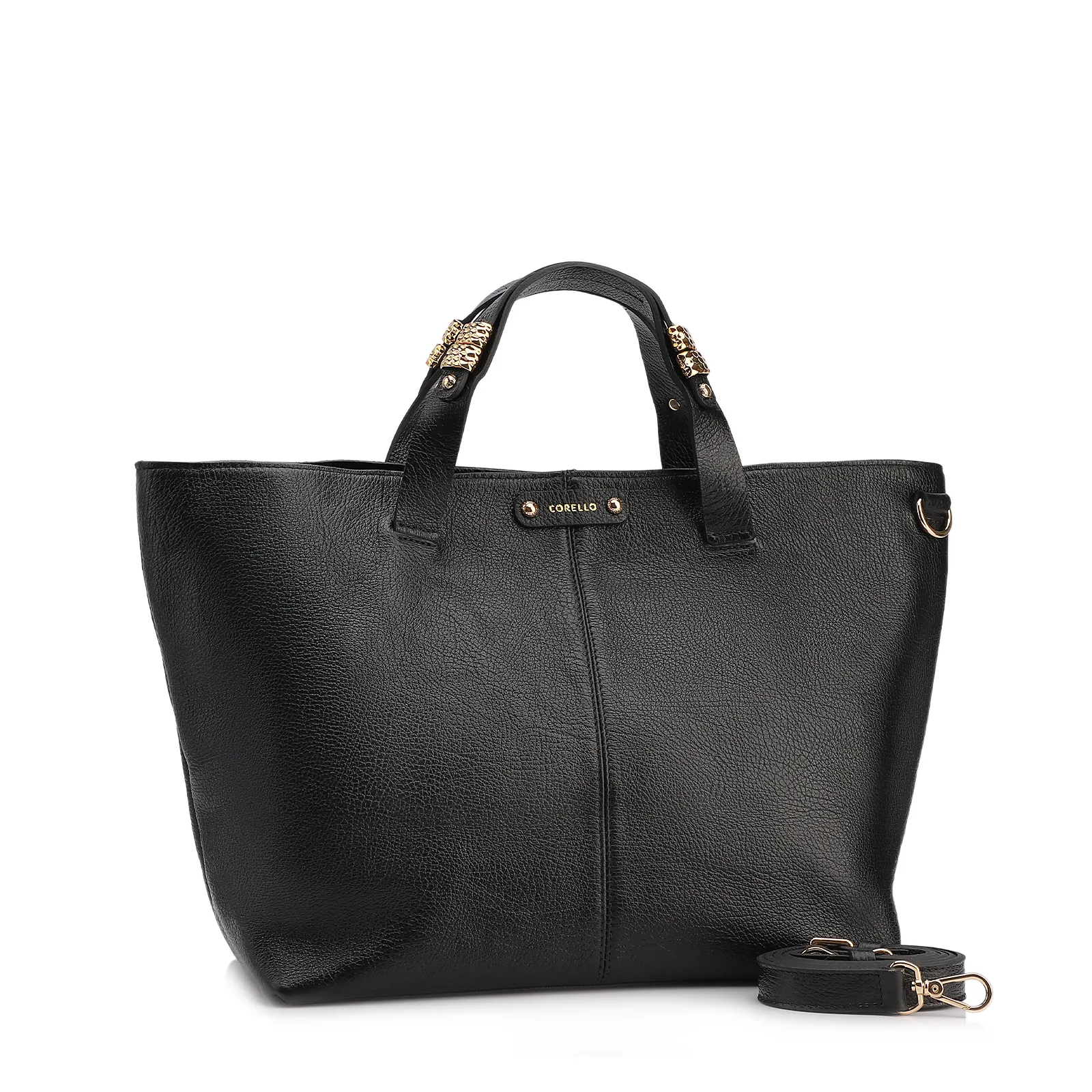 Bolsa Tote Grande Couro Antique Preto Fecho Magnético