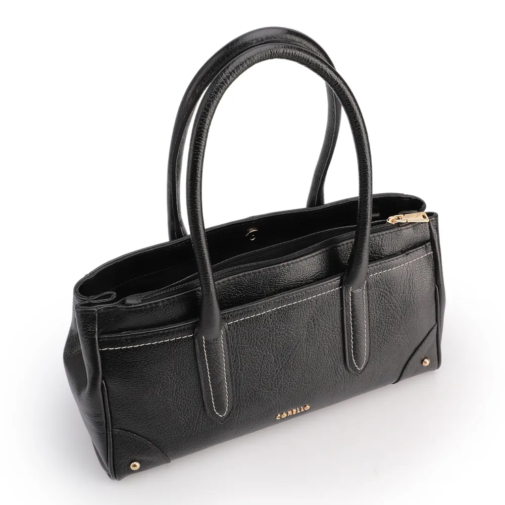 Bolsa Tote Grande Couro Antique Preto Pesponto - imagem 4