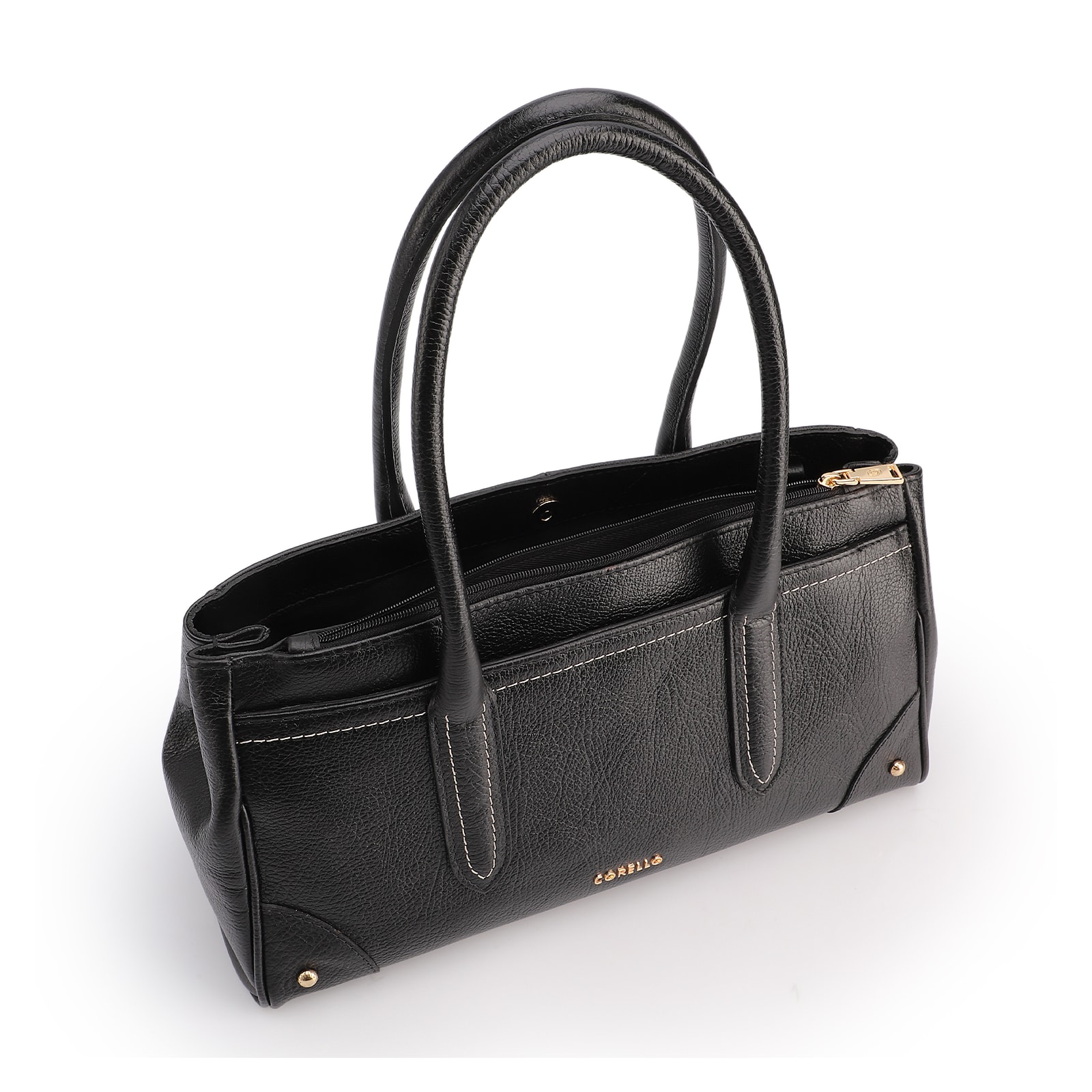 Bolsa Tote Grande Couro Antique Preto Pesponto