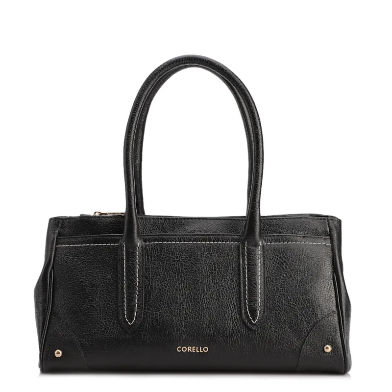 Bolsa Tote Grande Couro Antique Preto Pesponto