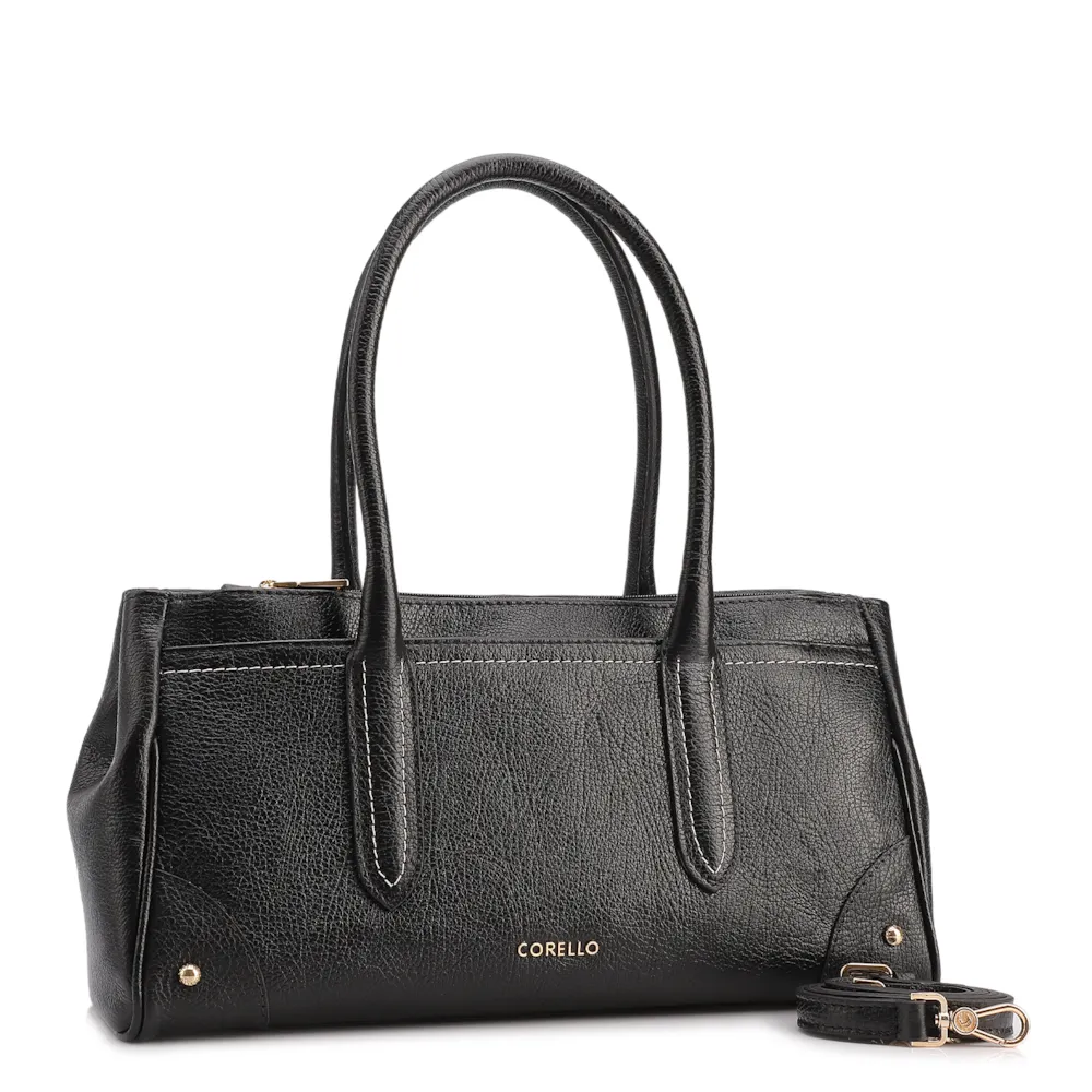Bolsa Tote Grande Couro Antique Preto Pesponto - imagem 2