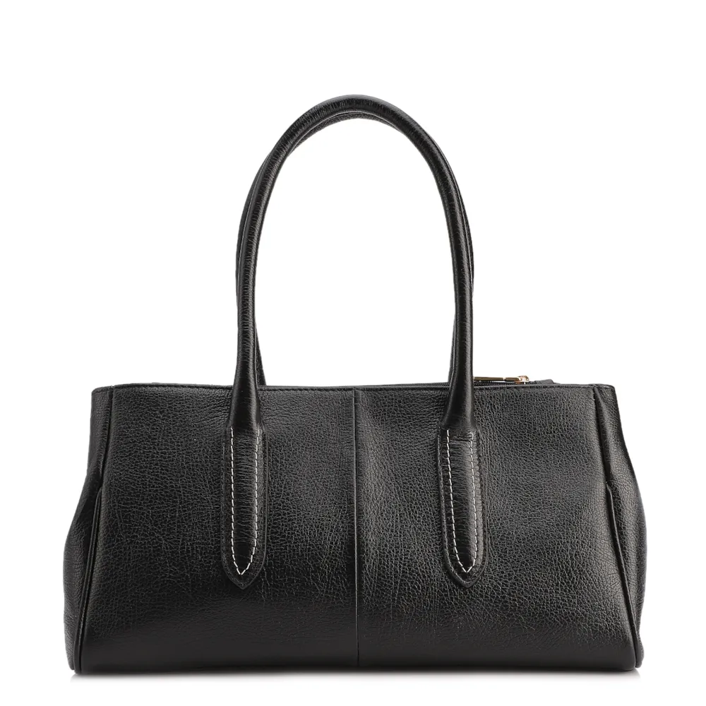 Bolsa Tote Grande Couro Antique Preto Pesponto - imagem 3