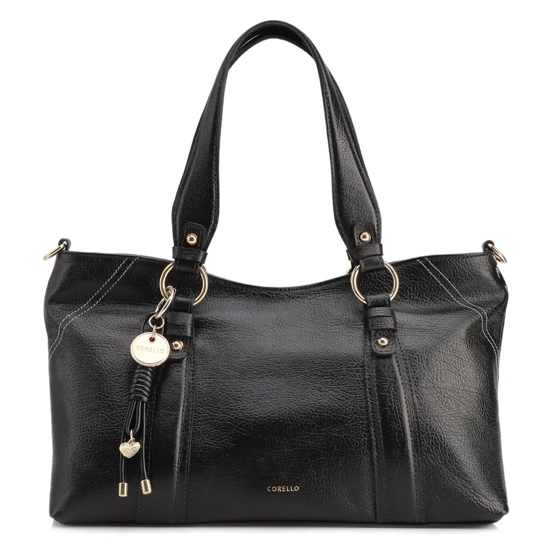 Bolsa Tote Grande Couro Antique Preto Pingente