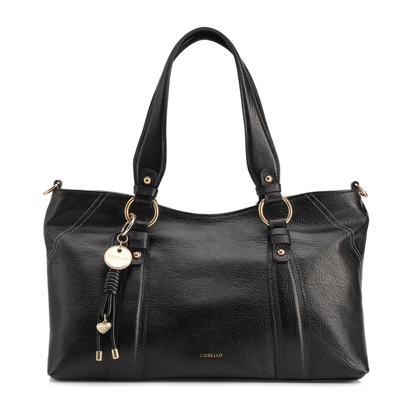 Bolsa Tote Grande Couro Antique Preto Pingente