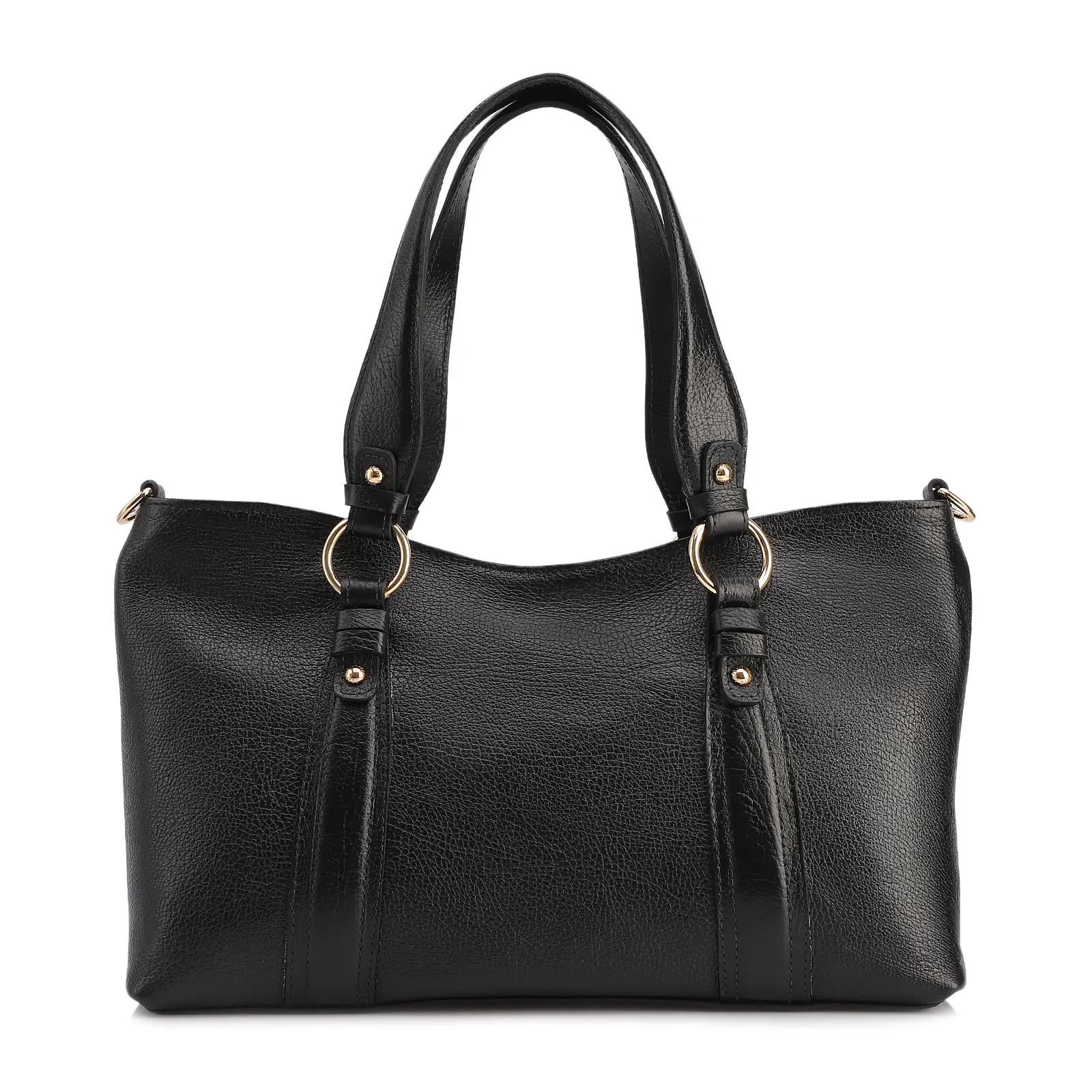 Bolsa Tote Grande Couro Antique Preto Pingente