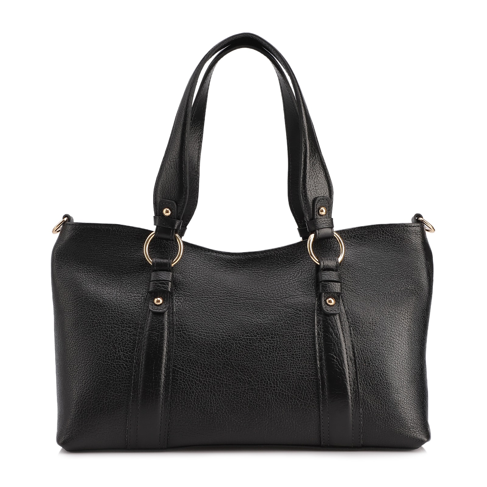 Bolsa Tote Grande Couro Antique Preto Pingente
