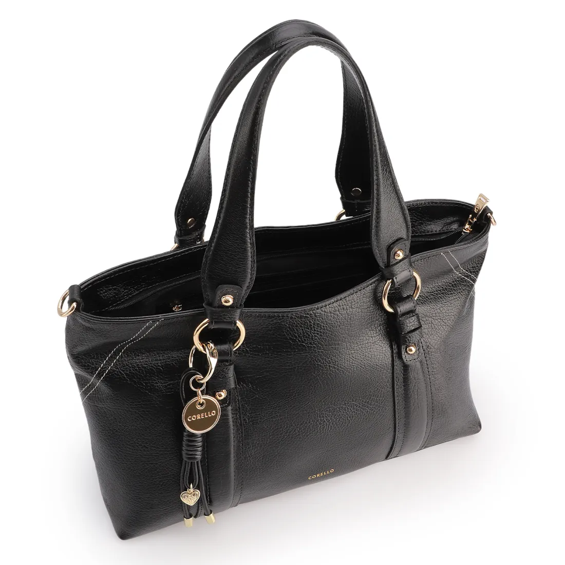 Bolsa Tote Grande Couro Antique Preto Pingente - foto 5