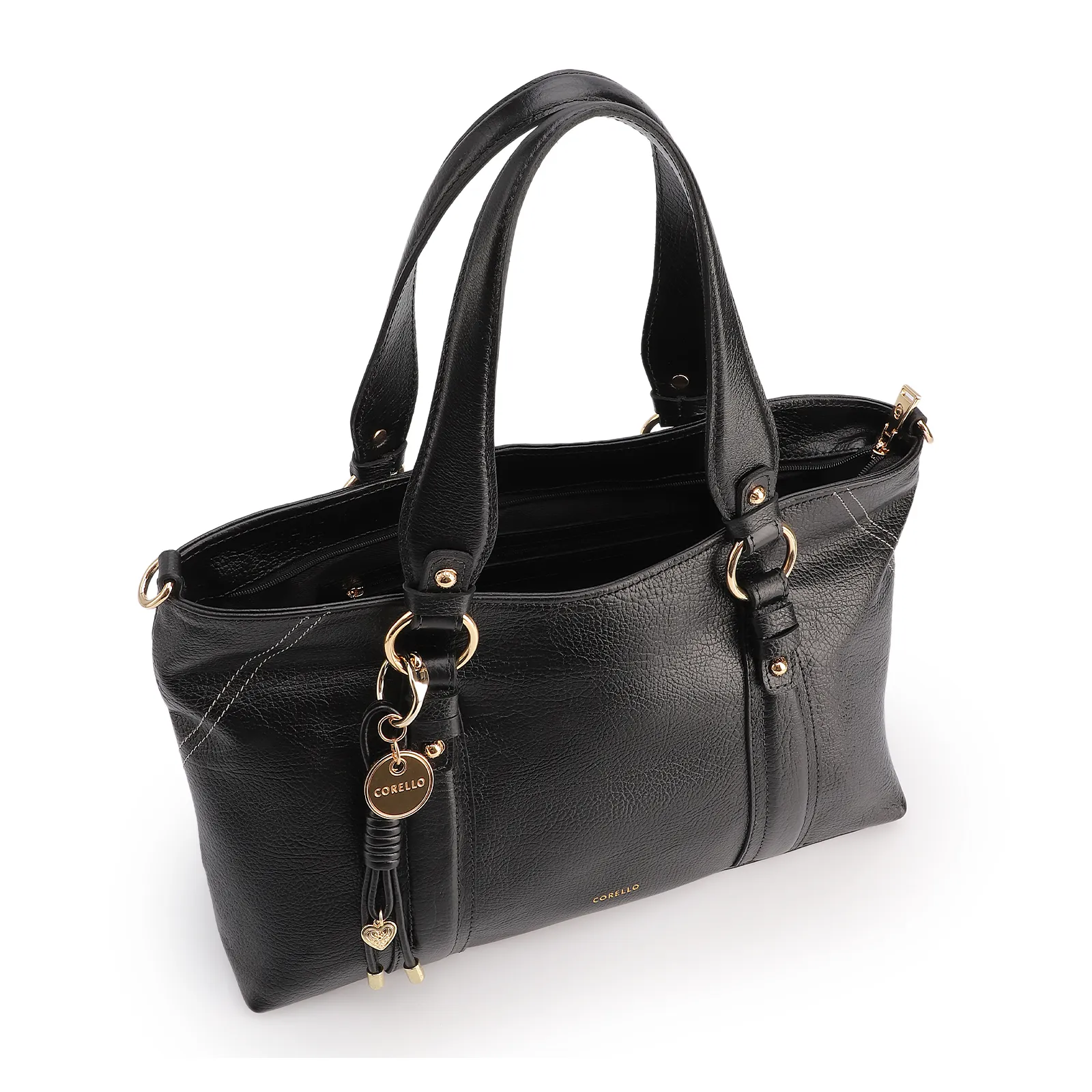 Bolsa Tote Grande Couro Antique Preto Pingente