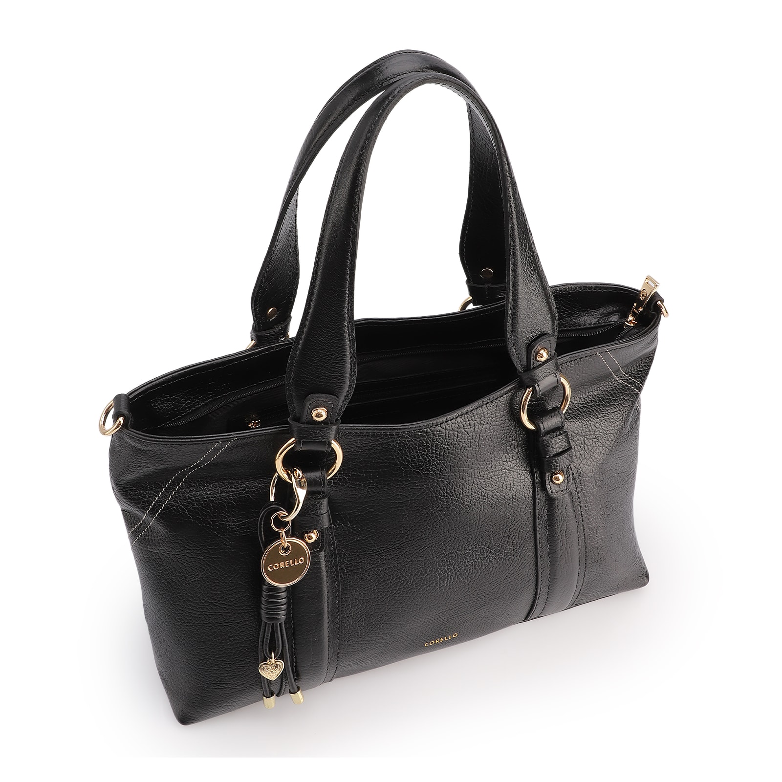Bolsa Tote Grande Couro Antique Preto Pingente