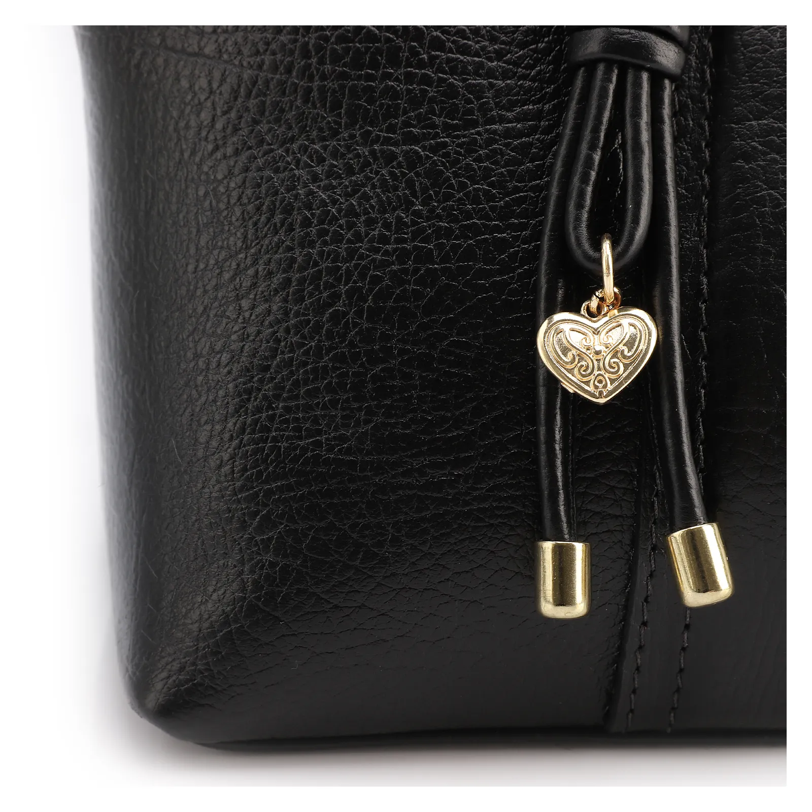 Bolsa Tote Grande Couro Antique Preto Pingente