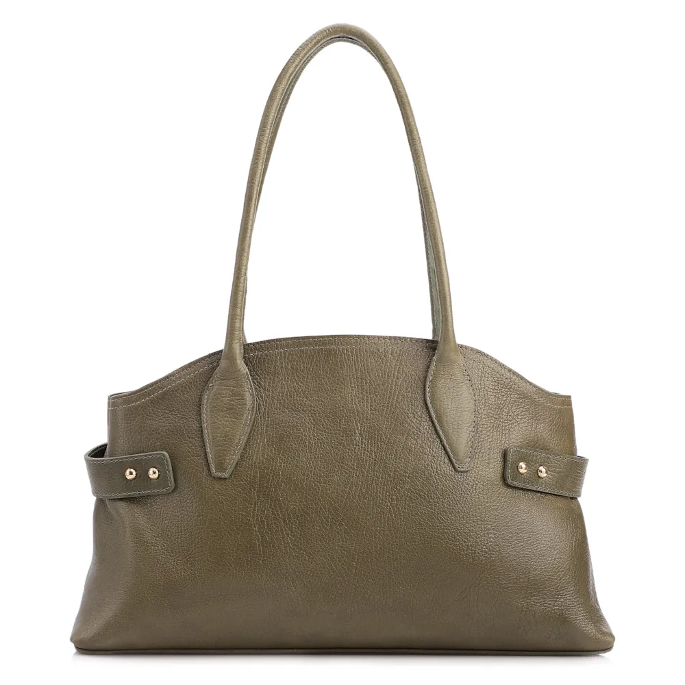 Bolsa Tote Grande Couro Antique Verde Laterais Rebites
