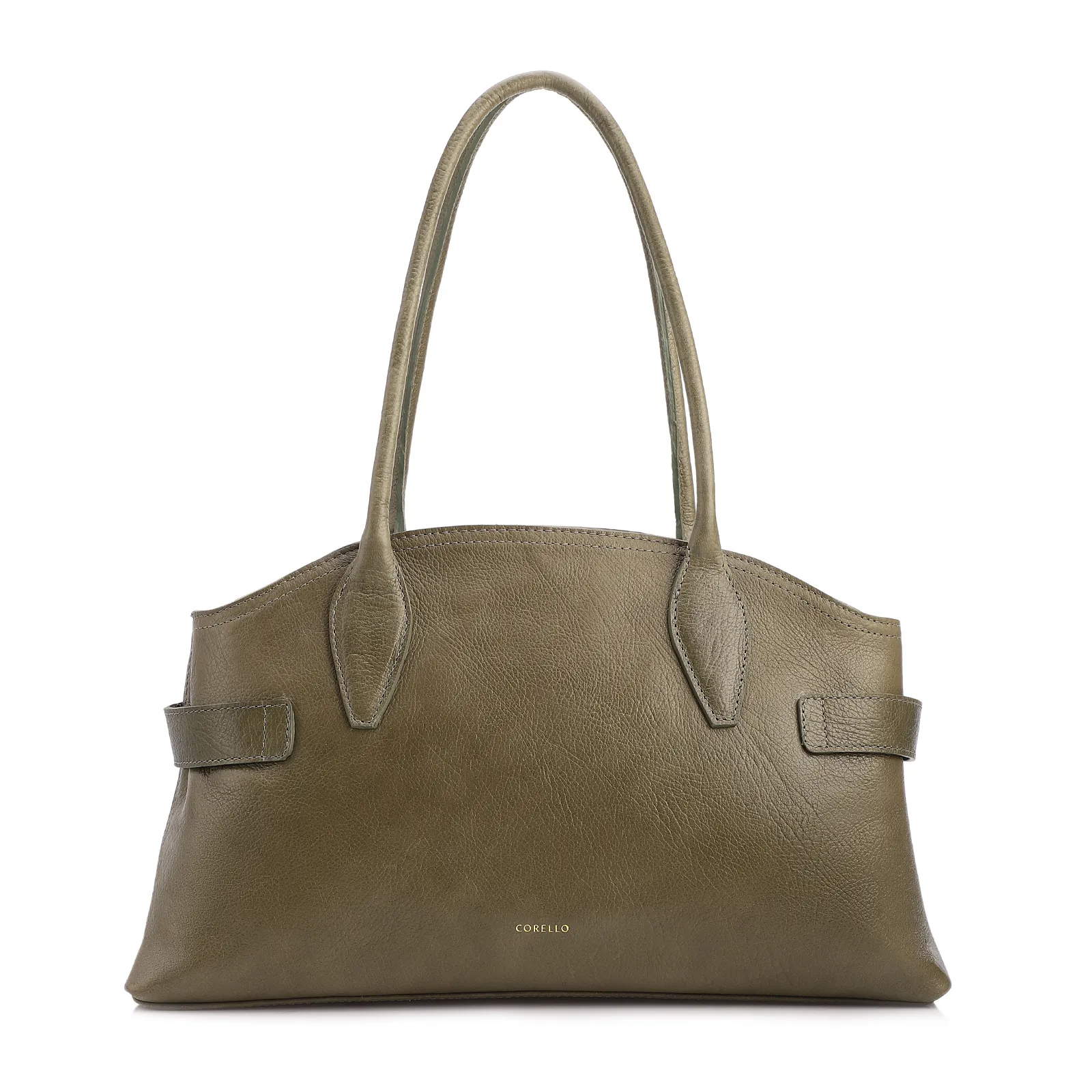 Bolsa Tote Grande Couro Antique Verde Laterais Rebites
