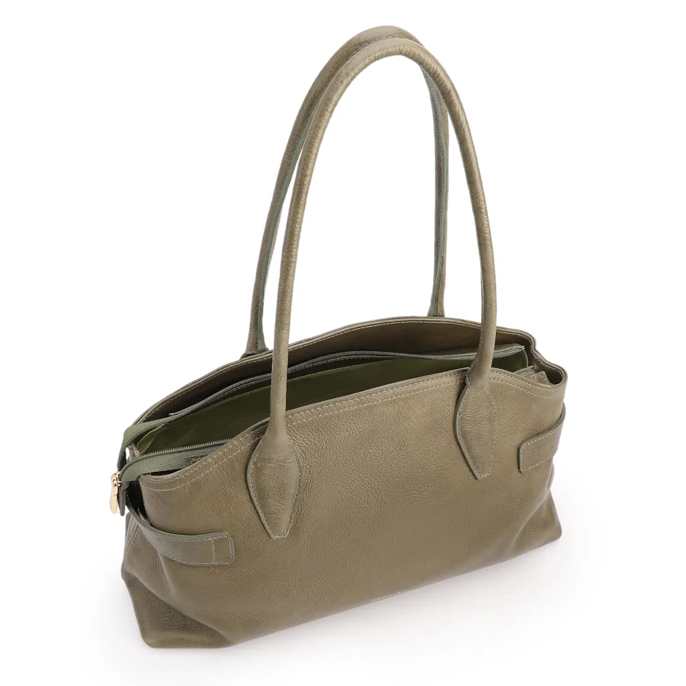 Bolsa Tote Grande Couro Antique Verde Laterais Rebites - imagem 4