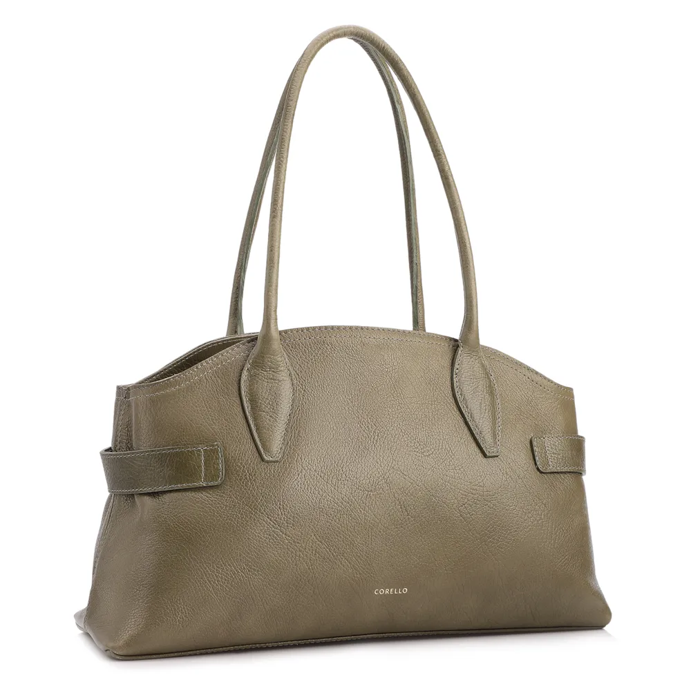 Bolsa Tote Grande Couro Antique Verde Laterais Rebites - imagem 2