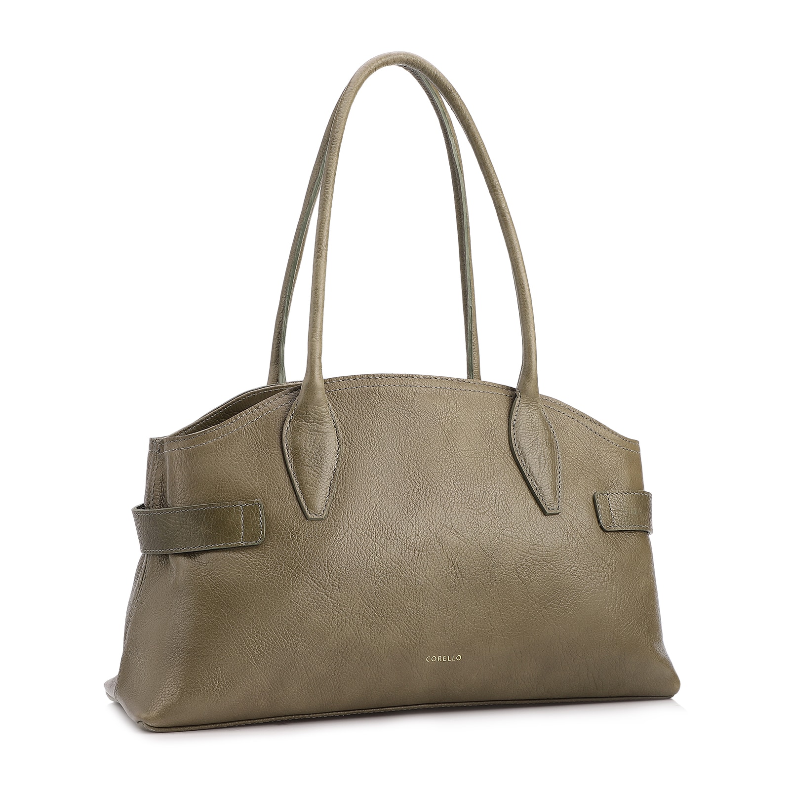 Bolsa Tote Grande Couro Antique Verde Laterais Rebites
