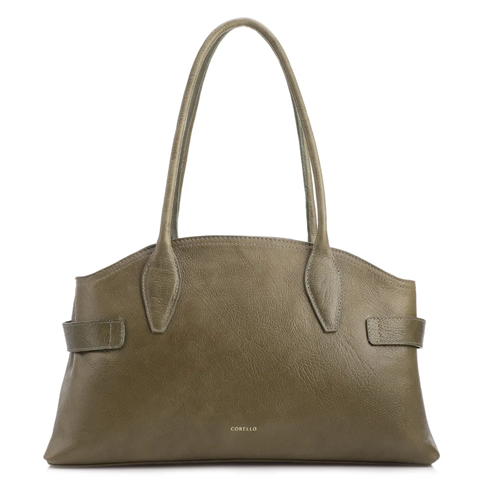 Bolsa Tote Grande Couro Antique Verde Laterais Rebites - imagem 3