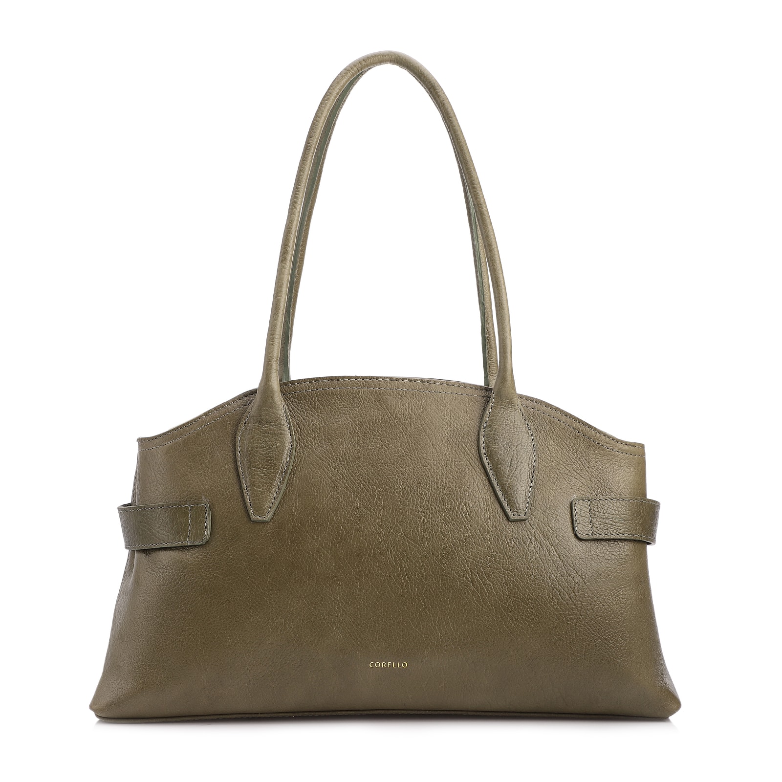 Bolsa Tote Grande Couro Antique Verde Laterais Rebites