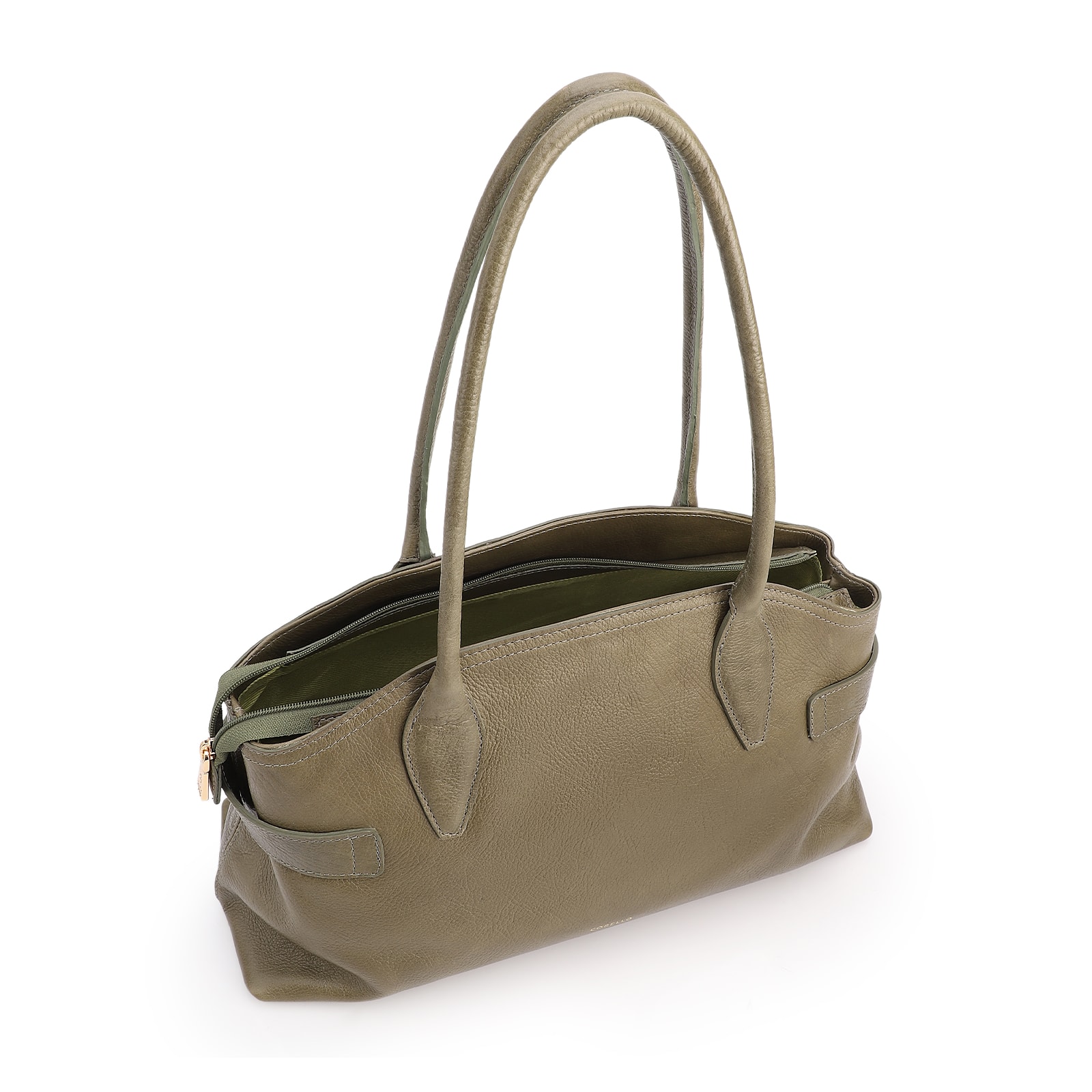 Bolsa Tote Grande Couro Antique Verde Laterais Rebites