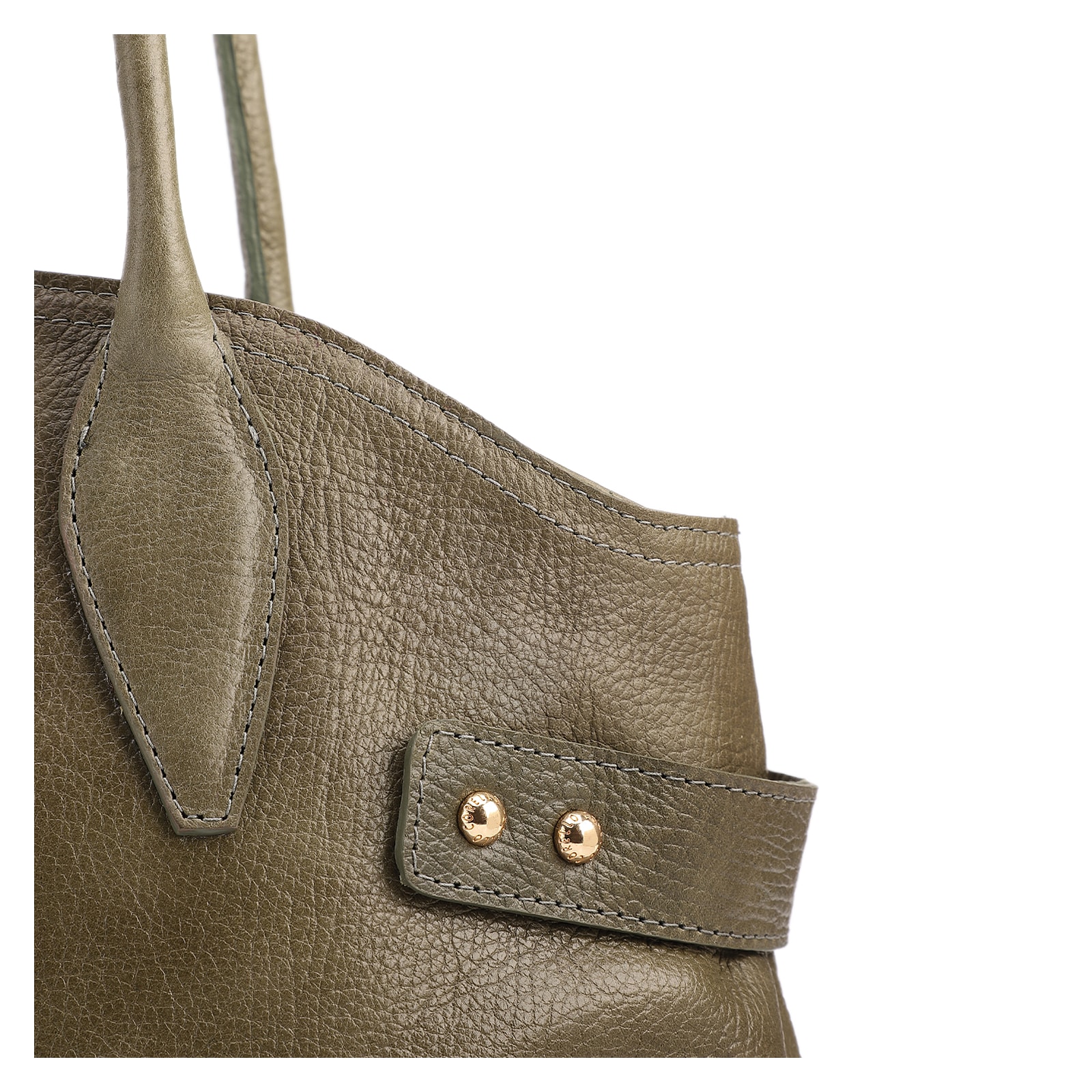 Bolsa Tote Grande Couro Antique Verde Laterais Rebites