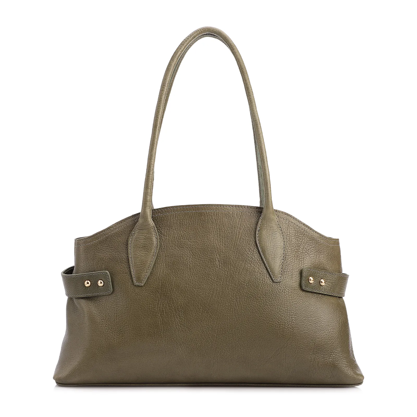 Bolsa Tote Grande Couro Antique Verde Laterais Rebites