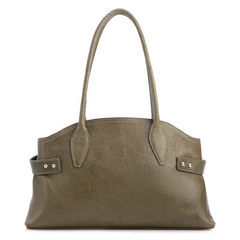 Bolsa Tote Grande Couro Antique Verde Laterais Rebites