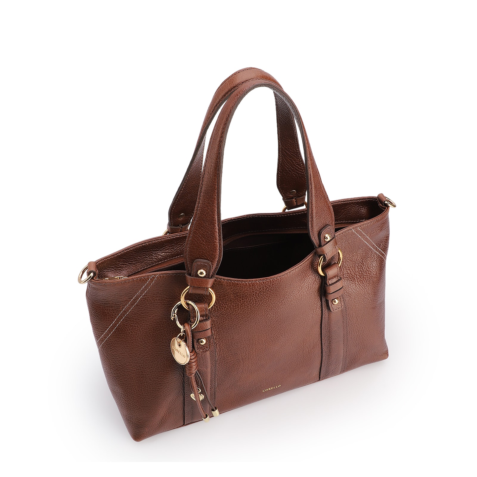 Bolsa Tote Grande Couro Antiquei Marrom Pingente