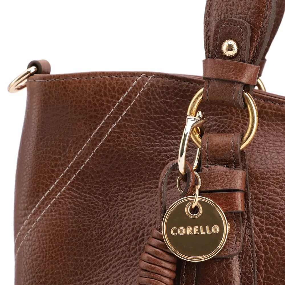 Bolsa Tote Grande Couro Antiquei Marrom Pingente - imagem 5